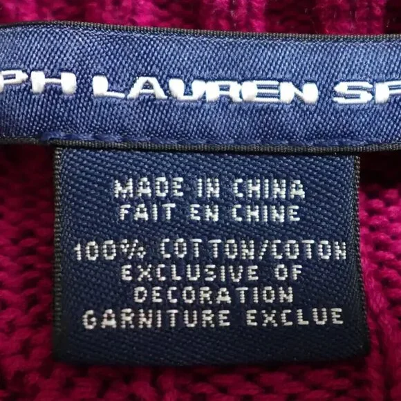 Ralph Lauren Sport Sweater Women's Medium Pink Cable Knit Long Sleeve Vintage